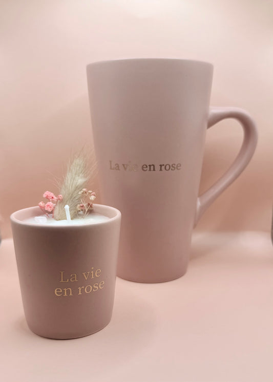 Coffret Bougie et Tasse "La vie en rose"